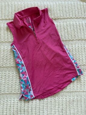 Garb Sleeveless Golf Polo Hot Pink with Geometric Side Panels